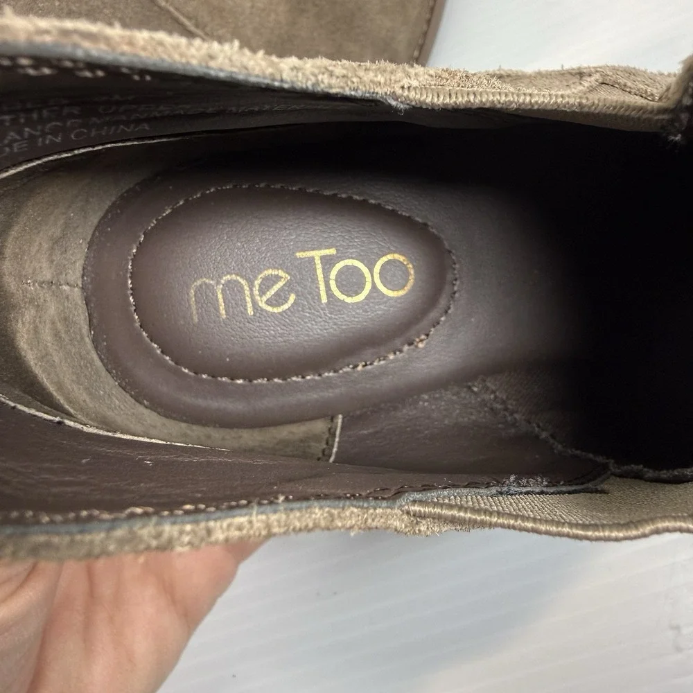 Me Too Zasper Leather Suede Tan Heeled Ankle Boots Booties Women's Sz 8M Cut Out - Picture 9 of 14